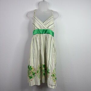 Breakin' Loose Dress Womens 13/14 Green Striped Floral Y2K VTG Fairy Goblin Boho